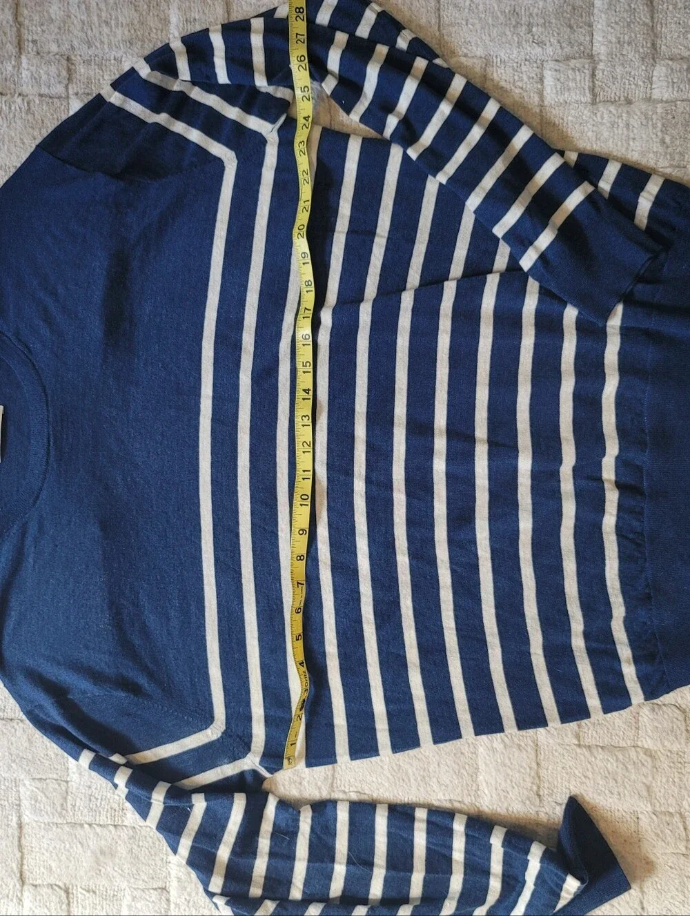 PETER MILLAR Crown Cool Crewneck Wool Linen Blend Blue Stripe Nautical Size XL